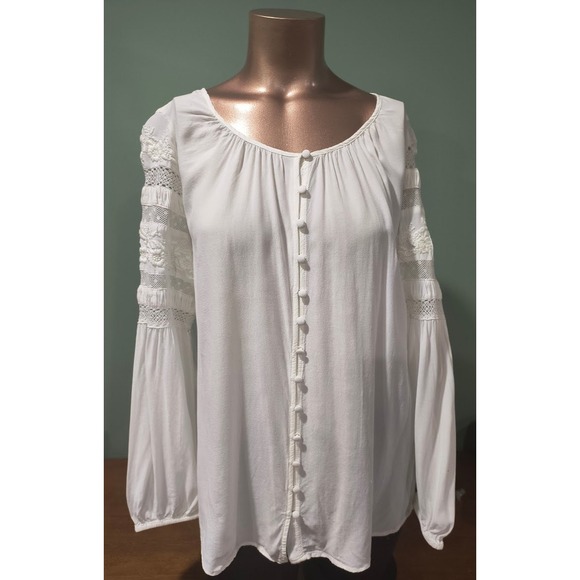 Chico's Tops - Chico's Off‎ White Lace Embroidered Balloon Sleeve Blouse Size 0 US 4/6